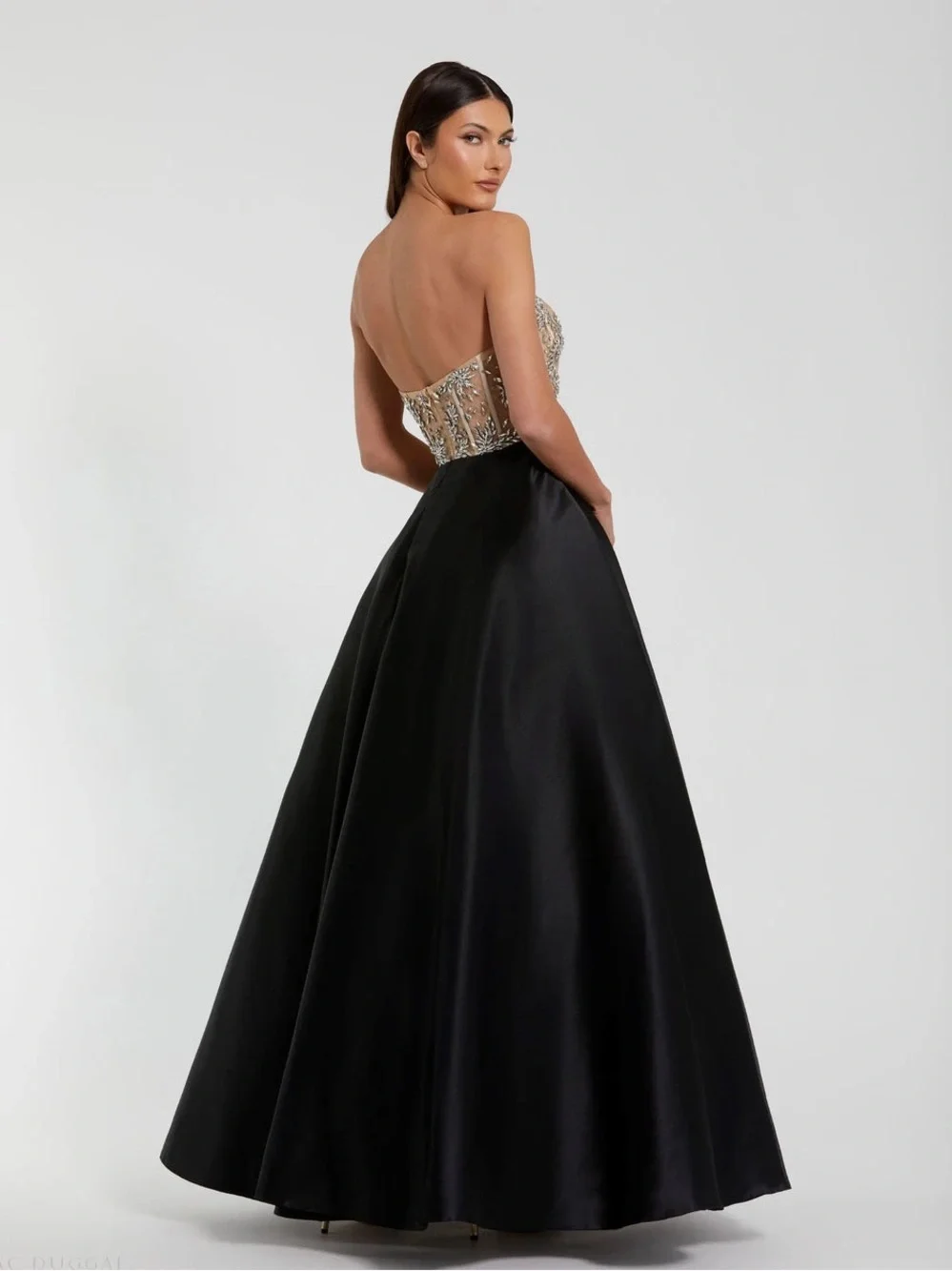 Mac Duggal 20701 Black Strapless Embellished Bustier Ball Gown Size 12 - Picture 2 of 5